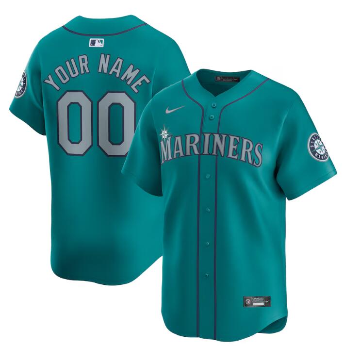 Men's Seattle Mariners Customized Aqua Alternate Limited Stitched Baseball jersey